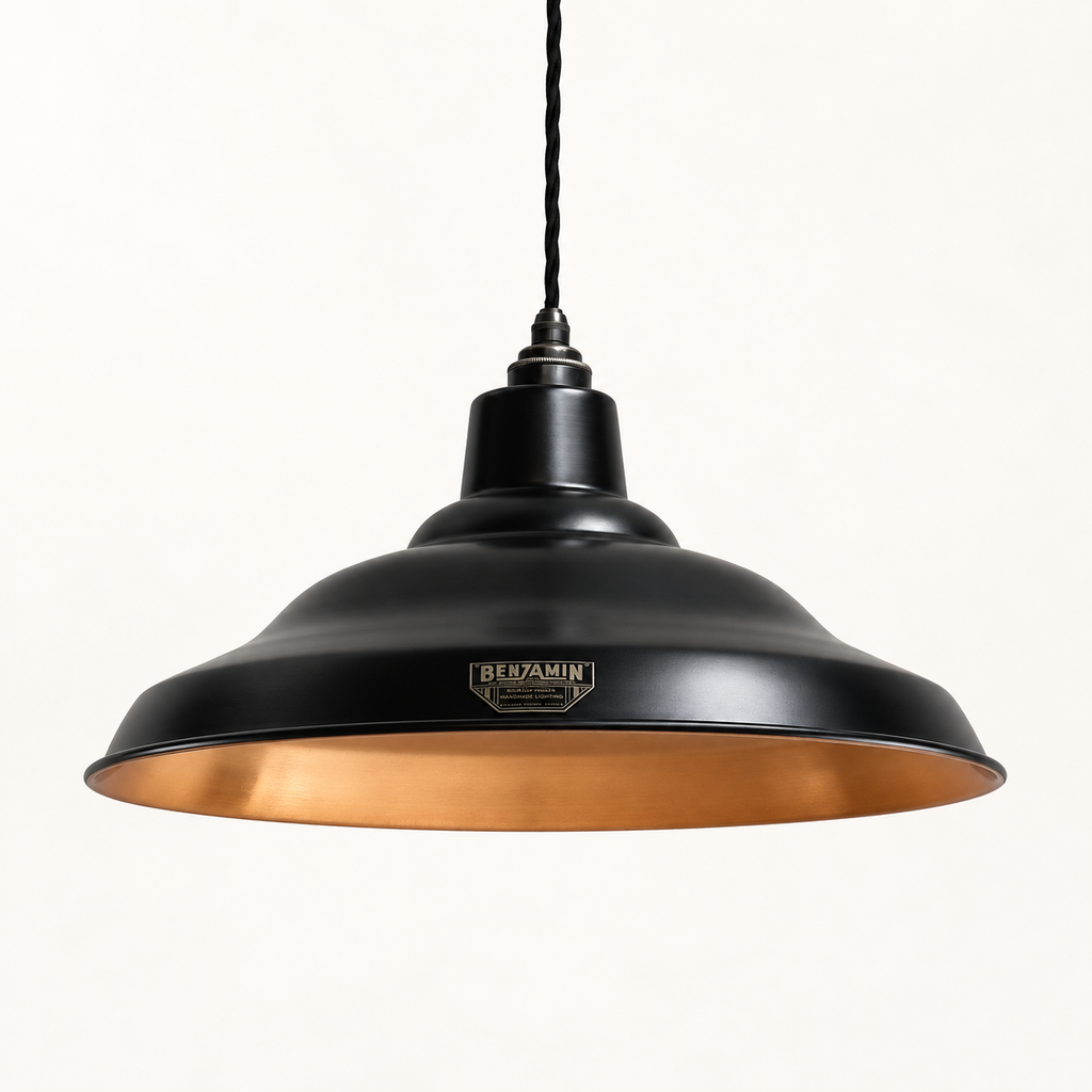 Brassvane matt black and copper pendant light overall view