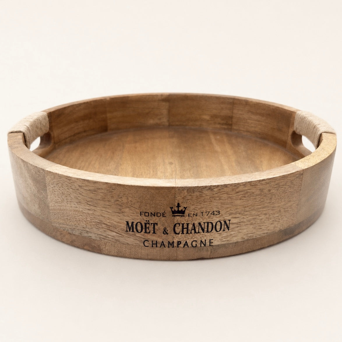 Brassvane round wooden serving tray overall view
