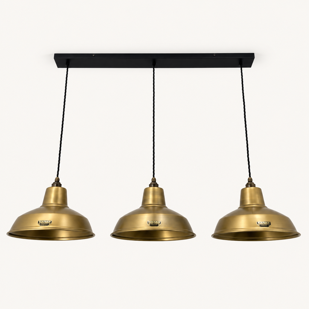 Brassvane antique brass 3 pendant track light overall view