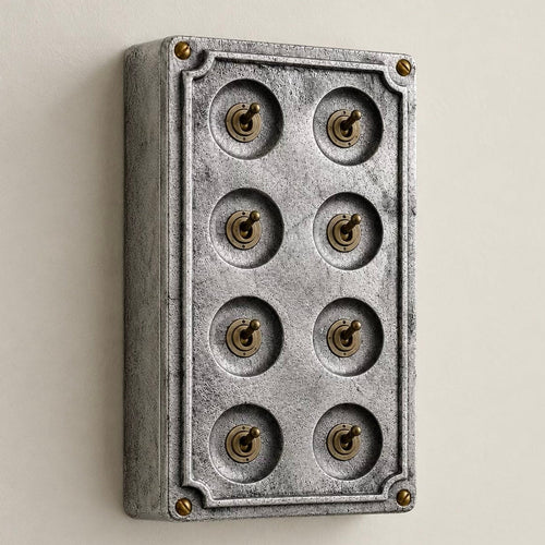 Brassvane 8 gang conduit light switch overall view