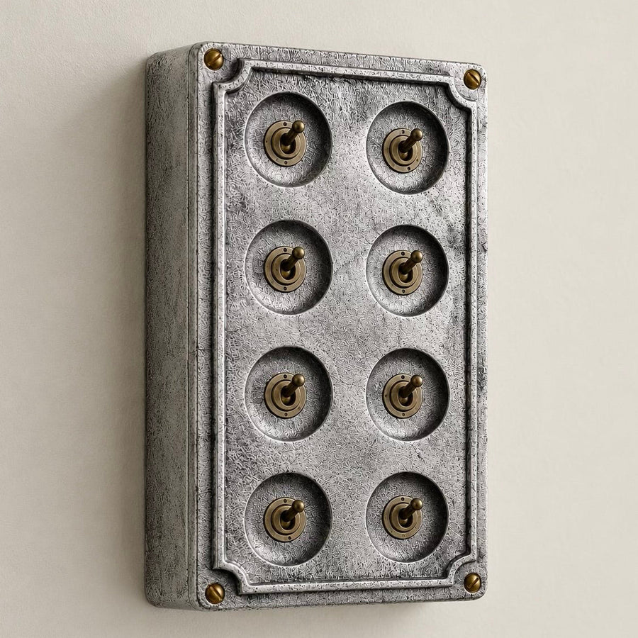Brassvane 8 gang conduit light switch overall view