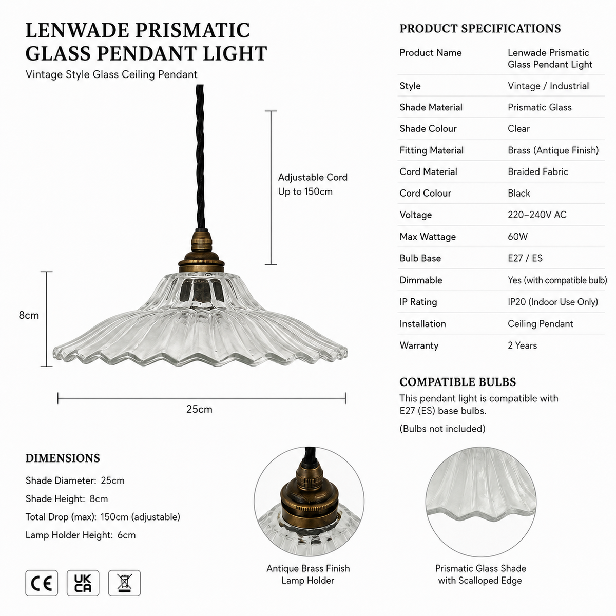 Brassvane prismatic glass pendant light additional view 7