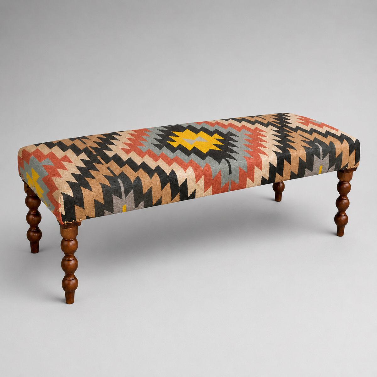 Brassvane kilim ottoman bench overall view
