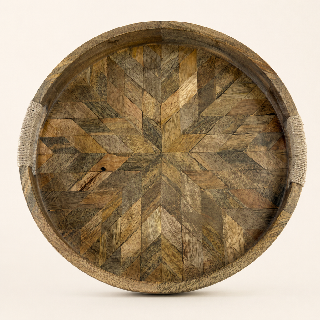Brassvane round wooden serving tray additional view 8