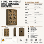 Brassvane 8 gang conduit light switch additional view 8