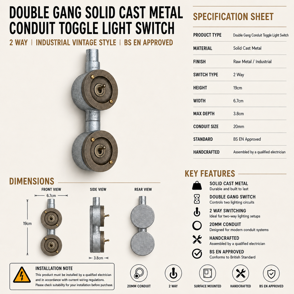 Brassvane double gang conduit light switch additional view 8