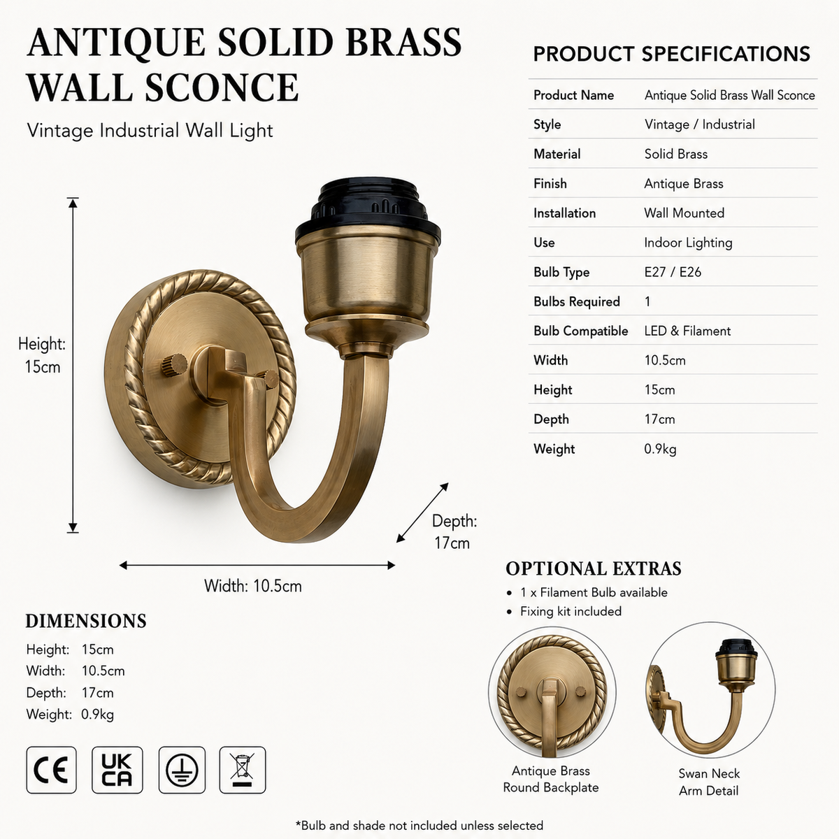 Brassvane antique brass wall sconce additional view 7