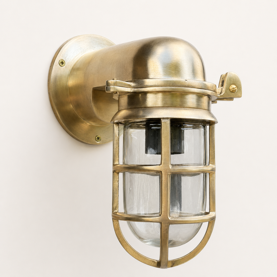 Brassvane raw brass outdoor wall light overall view