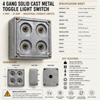 Brassvane 4 gang conduit toggle switch additional view 9