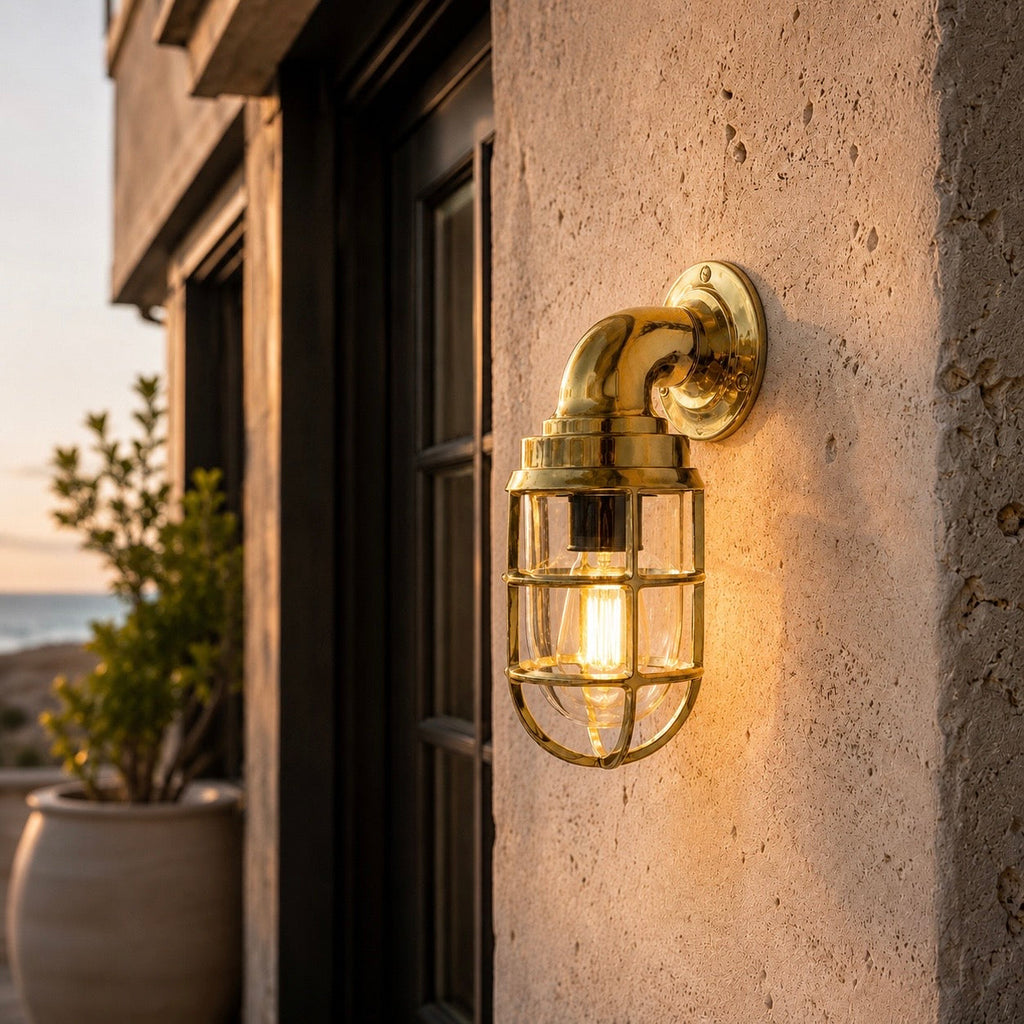 Brassvane caged brass swan neck wall light additional view 8