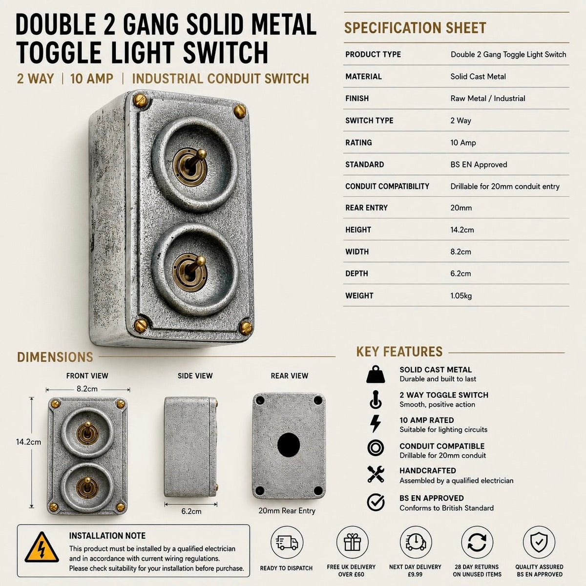Brassvane double gang toggle light switch additional view 7