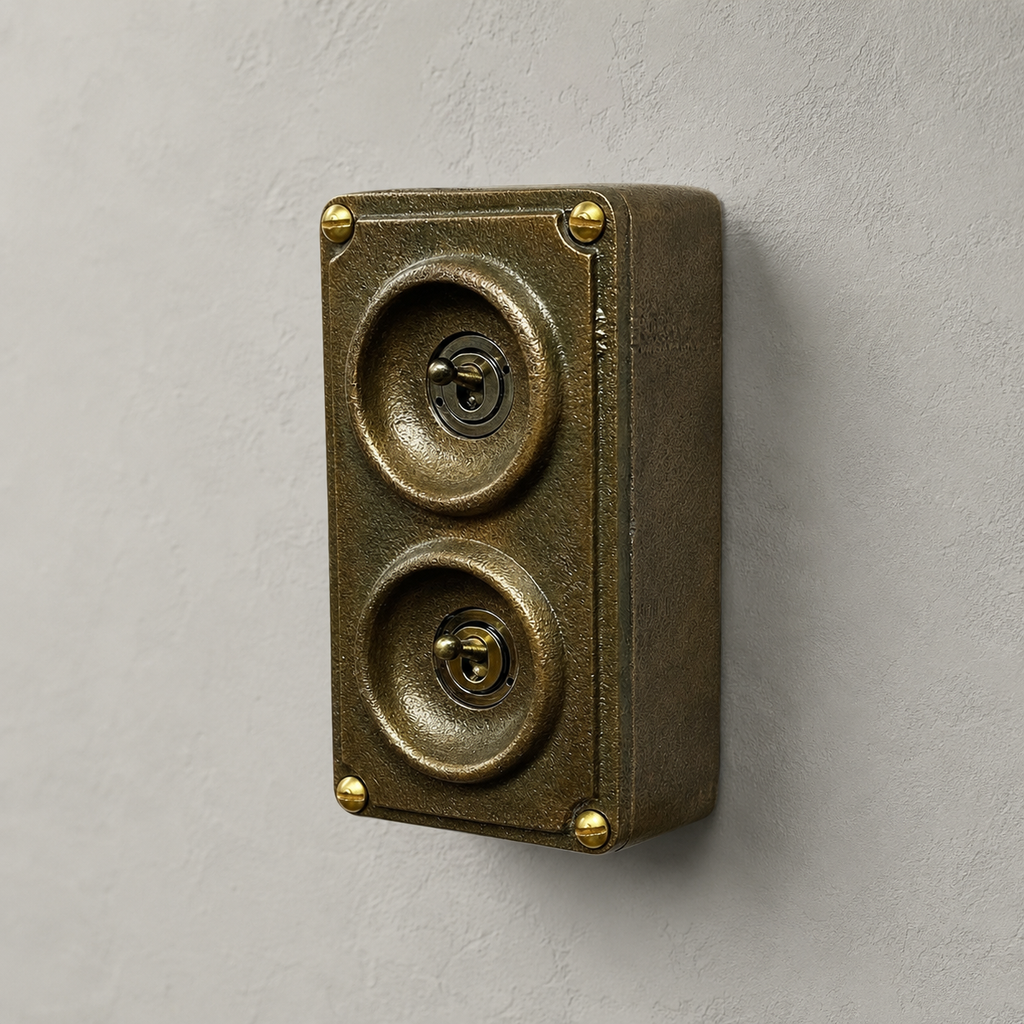 Brassvane antique brass conduit light switch overall view