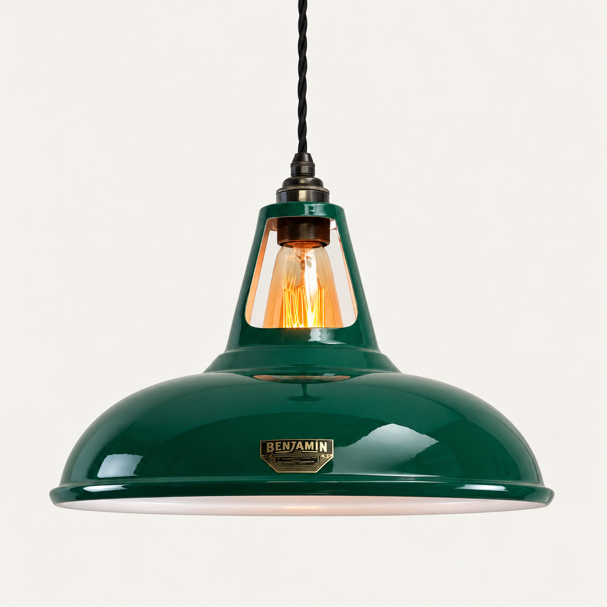 Brassvane racing green pendant light overall view