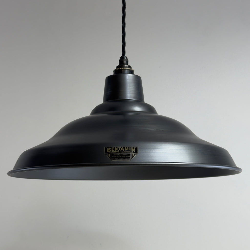 Brassvane pewter factory pendant light overall view