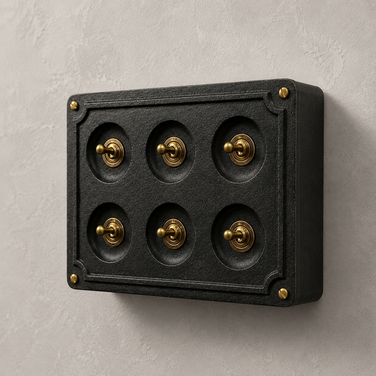 Brassvane 6 gang conduit light switch additional view 4
