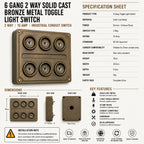 Brassvane 6 gang toggle light switch additional view 8