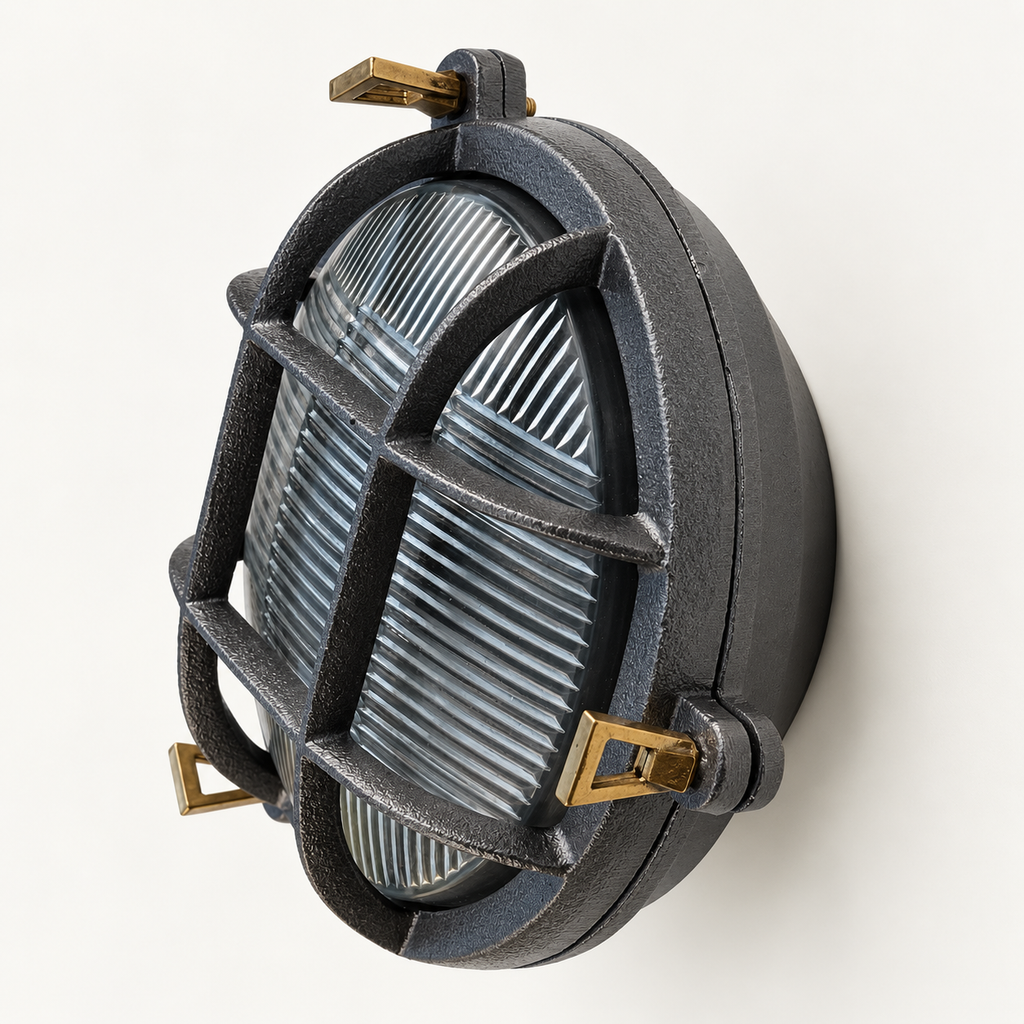 Brassvane caged pewter bulkhead light additional view 6