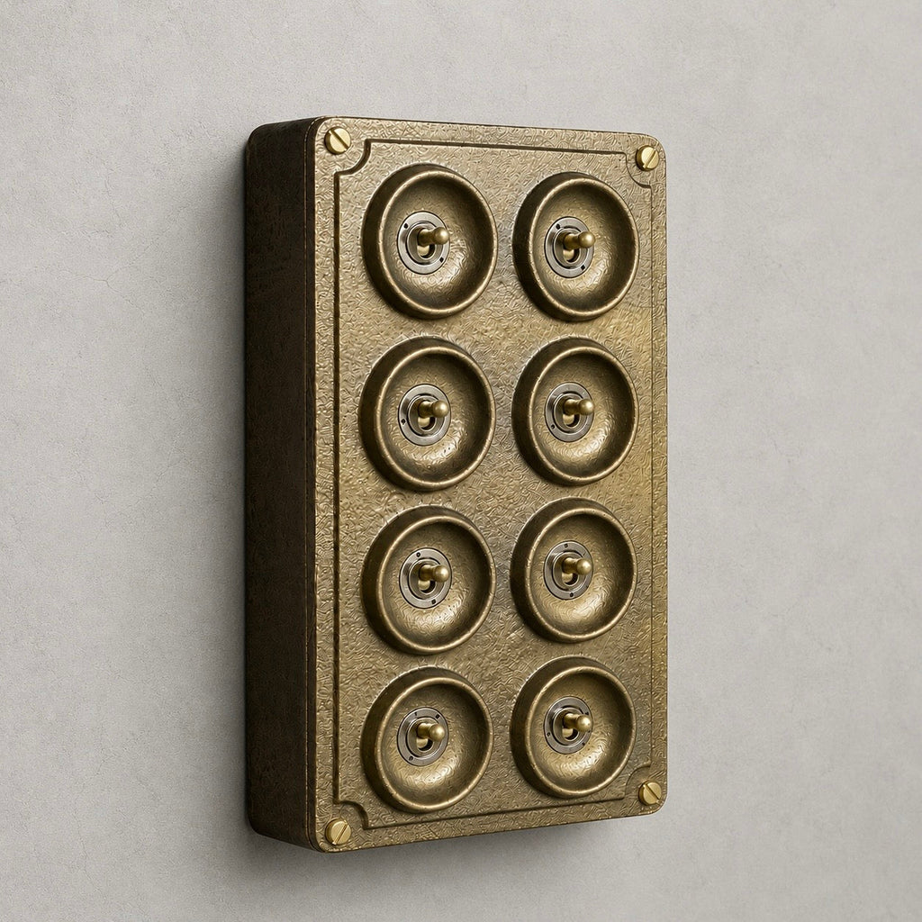 Brassvane 8 gang toggle light switch overall view