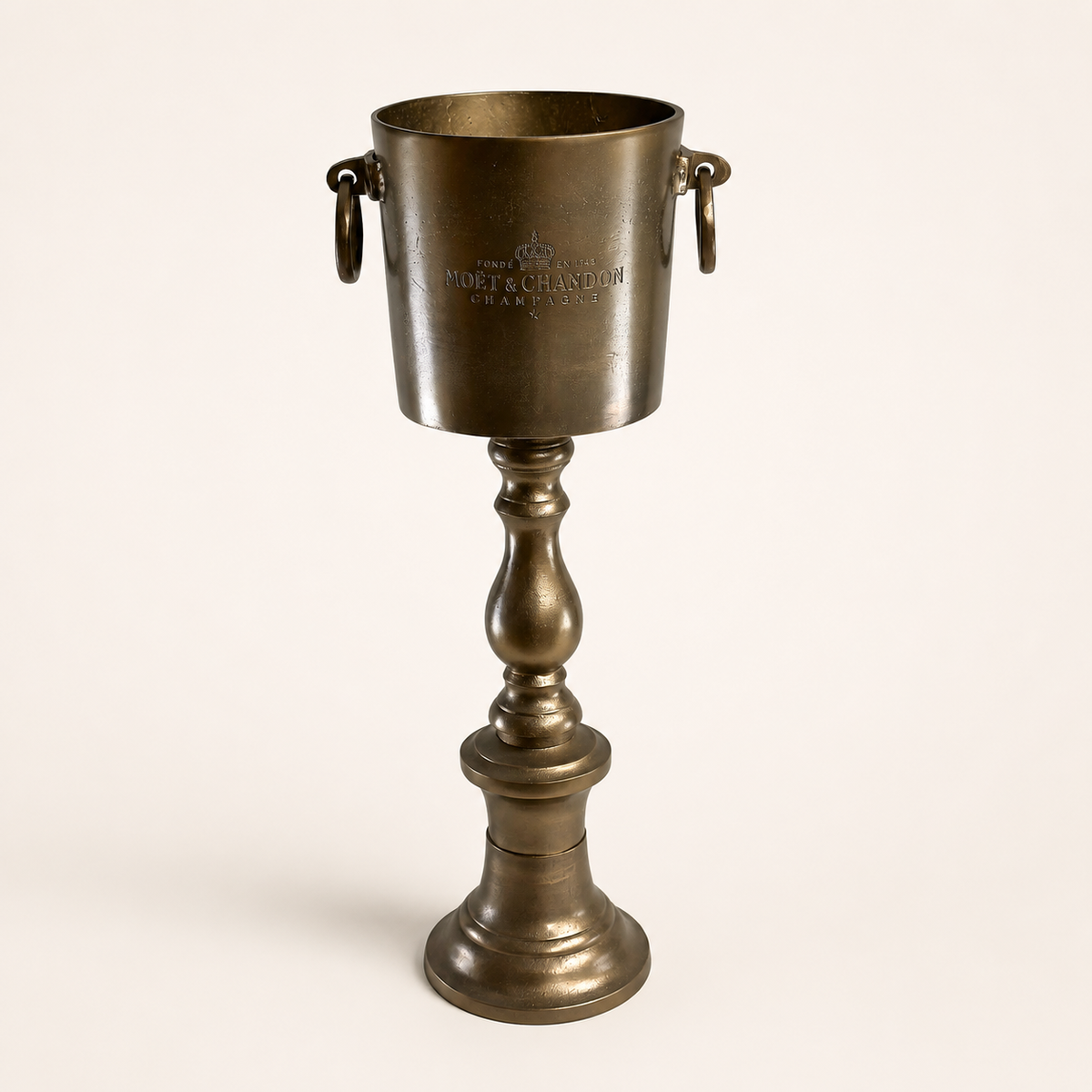 Brassvane antique brass floor standing ice bucket overall view