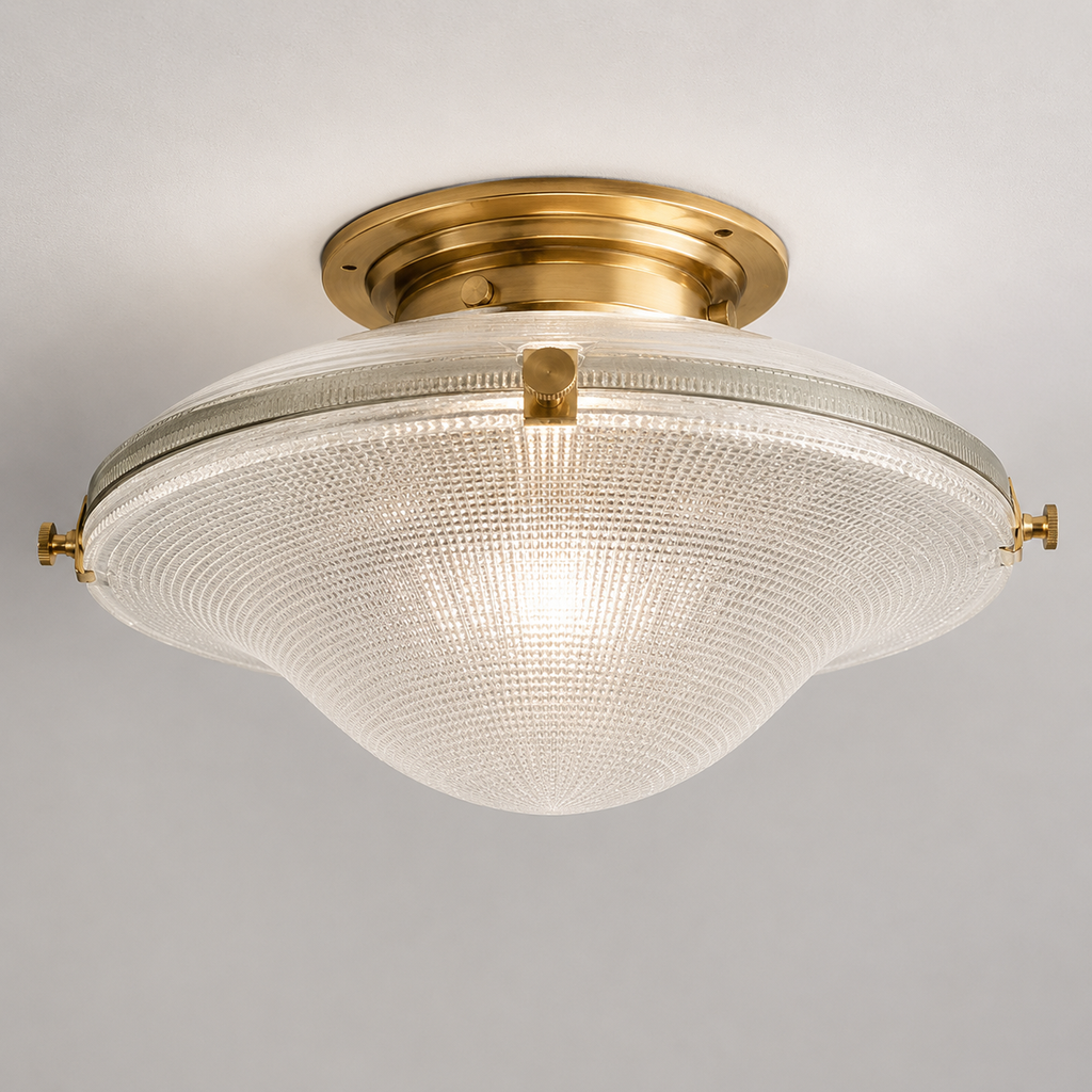 Brassvane prismatic glass flush ceiling light overall view