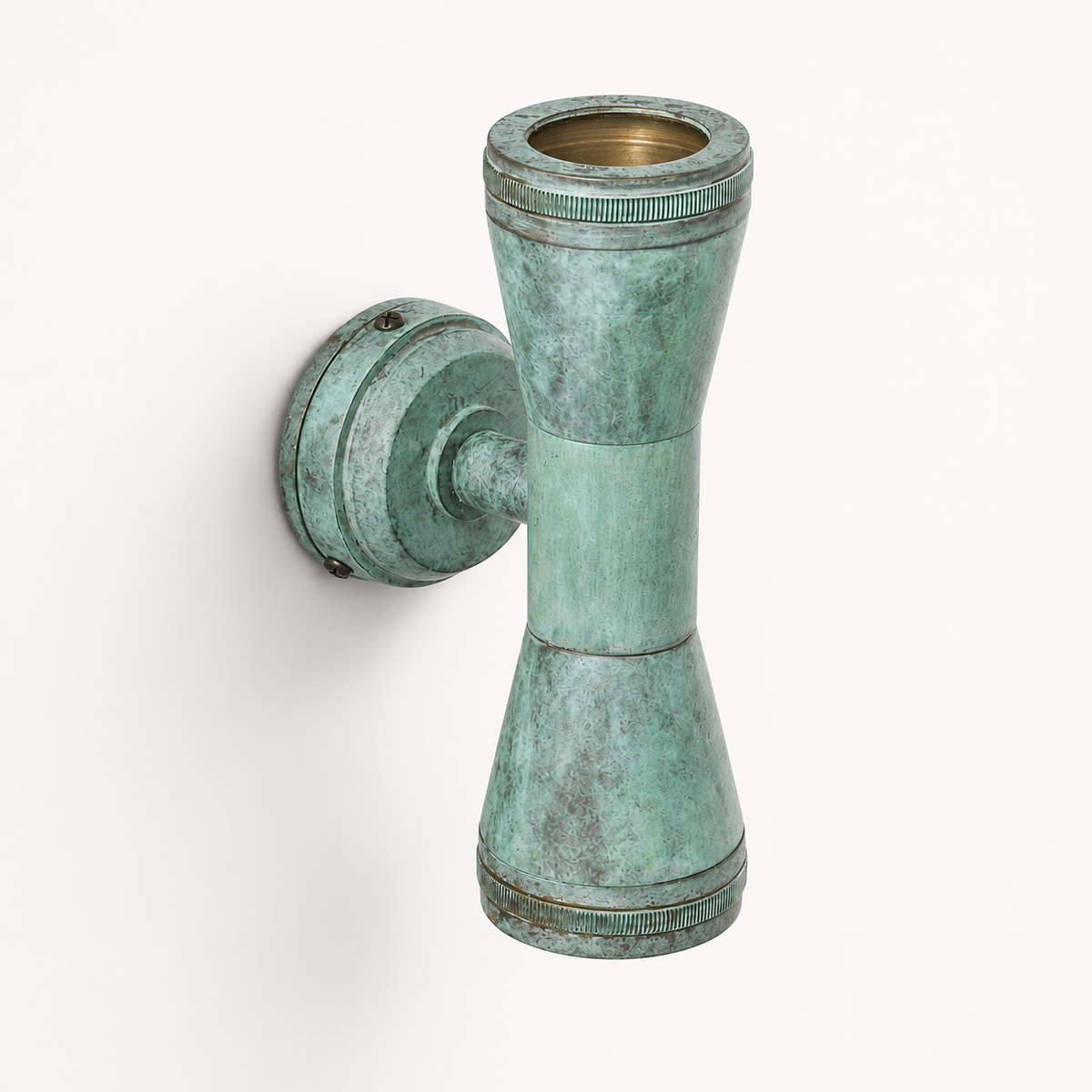 Brassvane verdigris brass outdoor wall light overall view