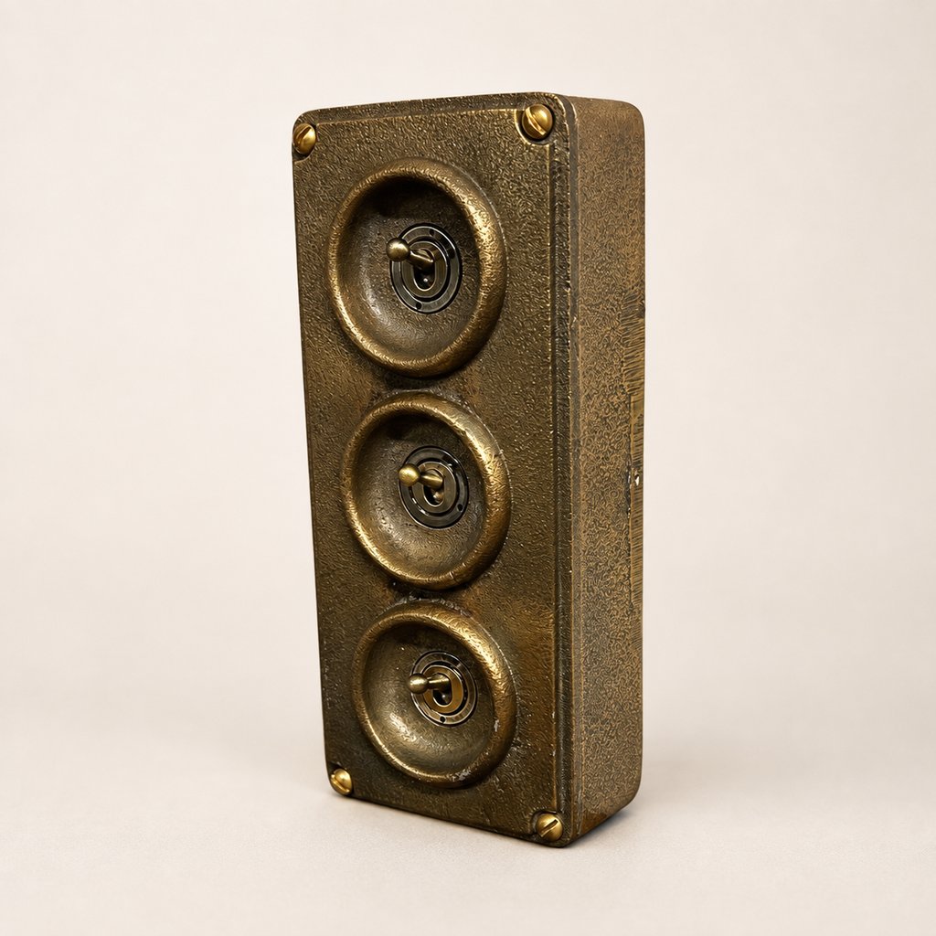 Brassvane antique brass conduit light switch overall view