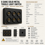 Brassvane 6 gang toggle light switch additional view 4
