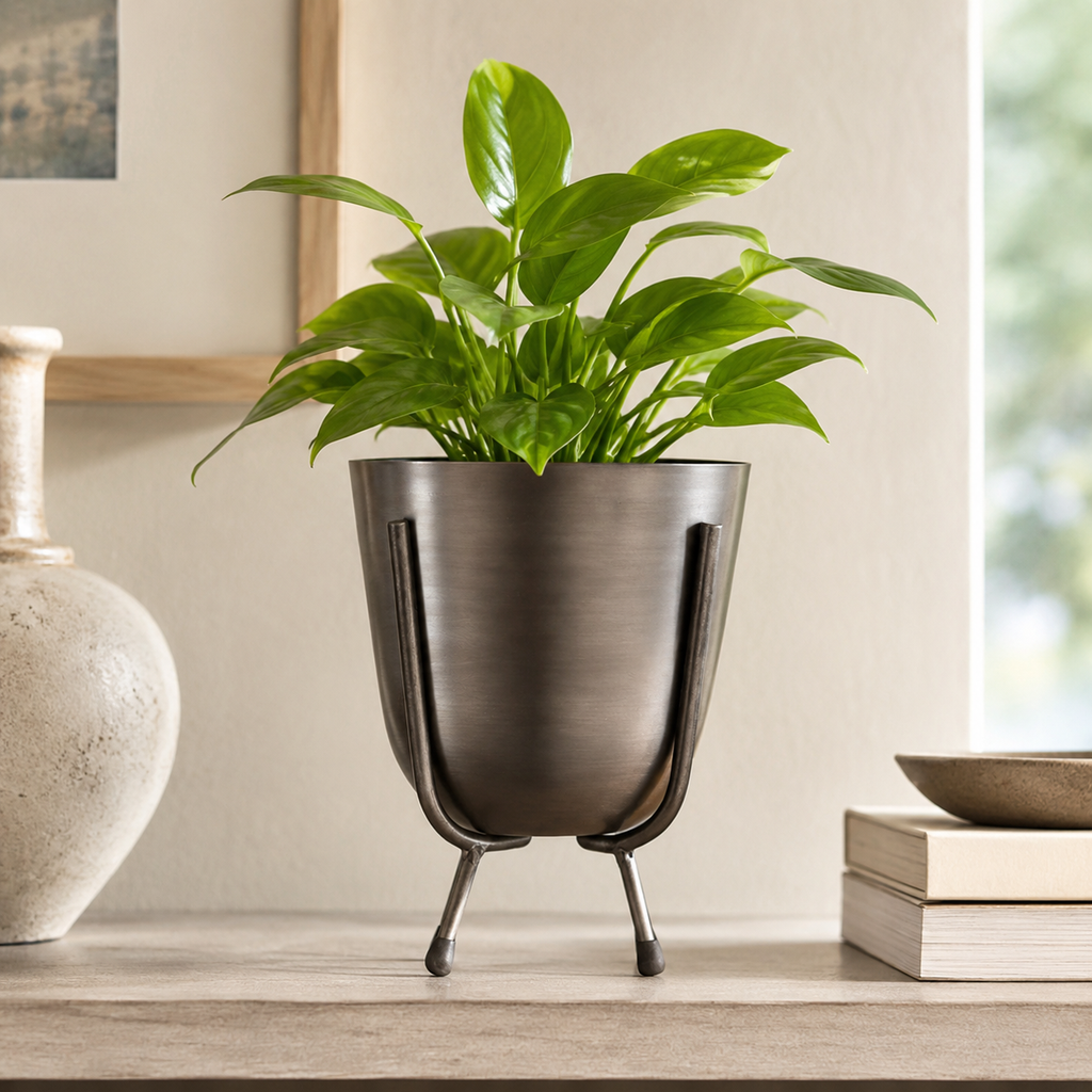 Brassvane pewter gray plant pot with stand additional view 2