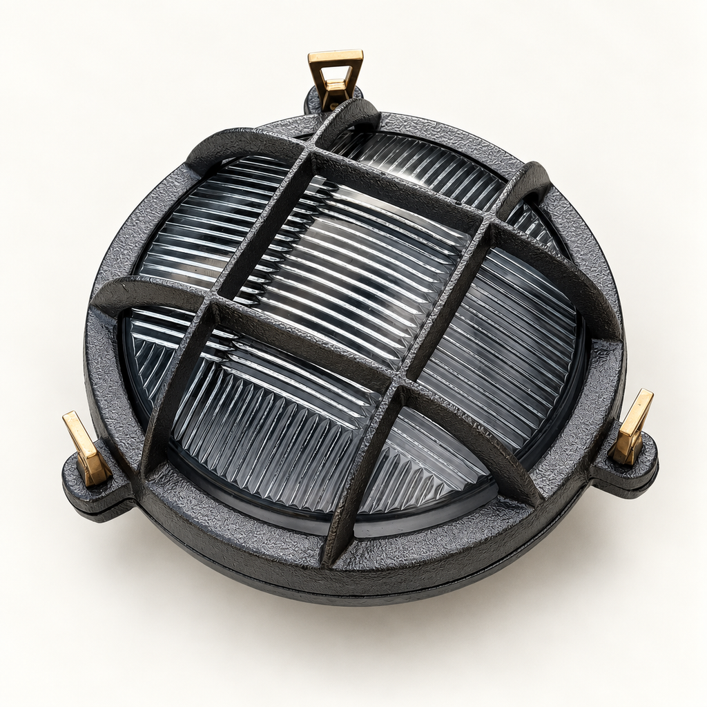 Brassvane caged pewter bulkhead light additional view 11
