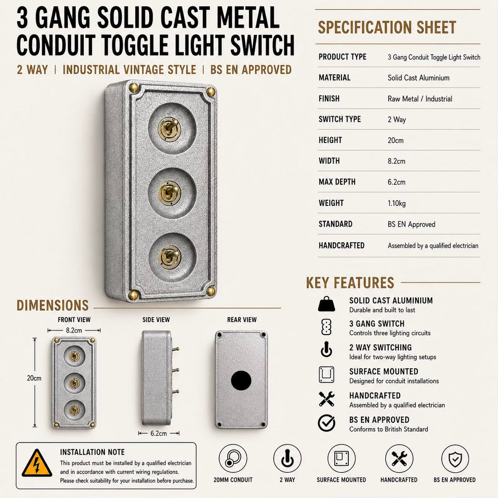 Brassvane 3 gang conduit toggle switch additional view 8