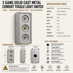 Brassvane 3 gang conduit toggle switch additional view 8