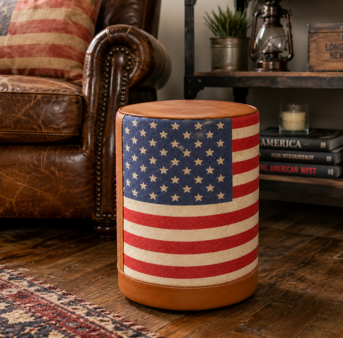 Brassvane USA flag pouf footstool additional view 2