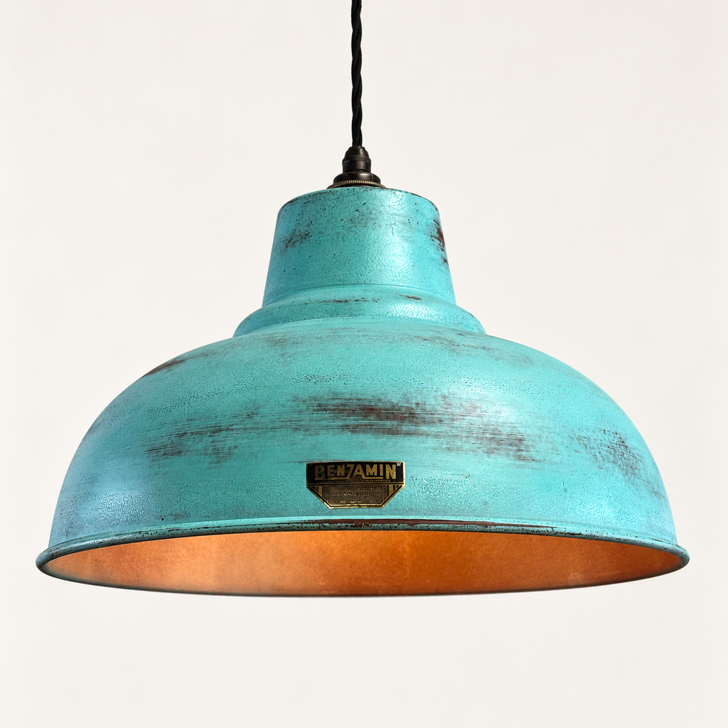 Brassvane copper verdigris pendant light overall view
