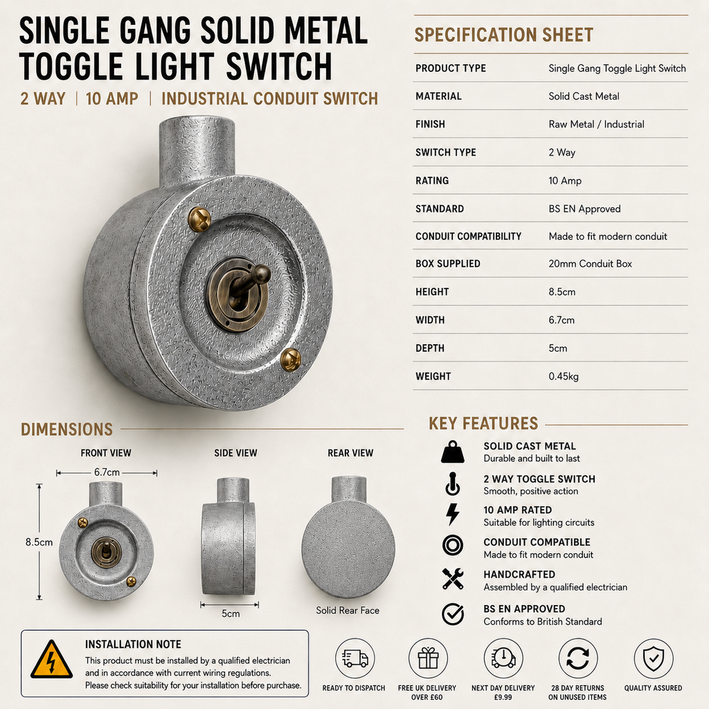 Brassvane metal conduit light switch additional view 8