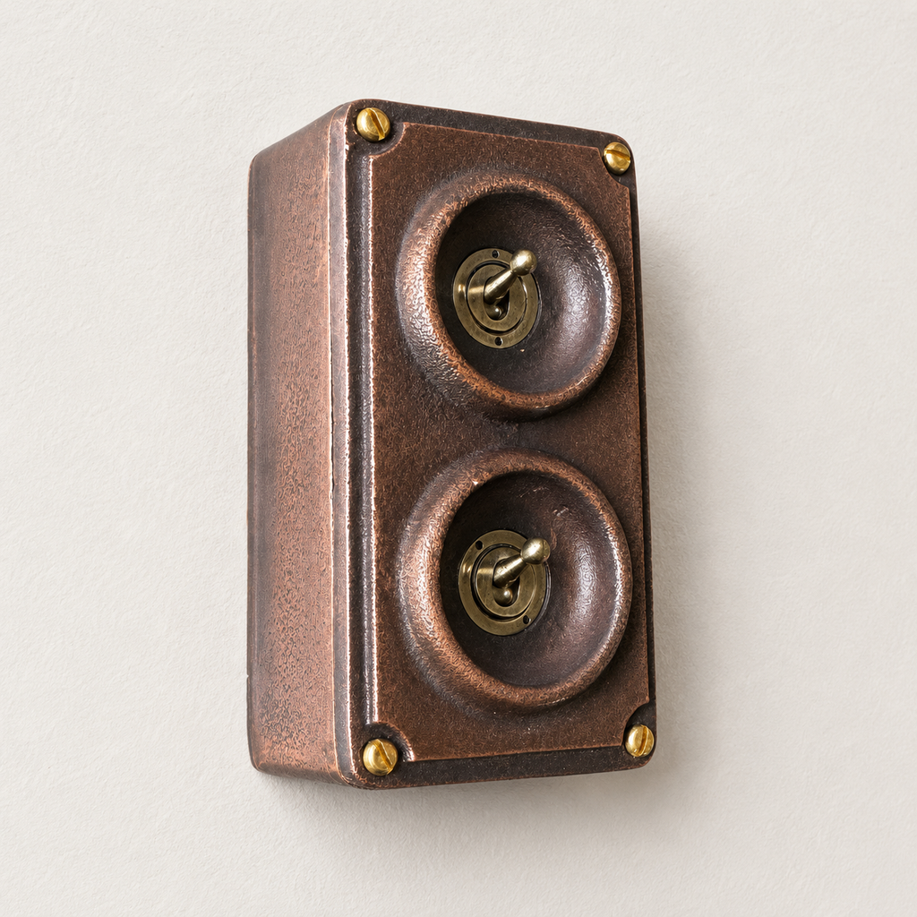 Brassvane antique copper conduit light switch overall view