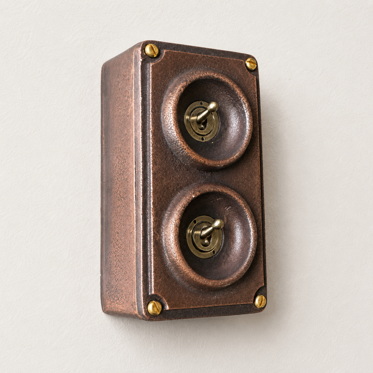 Brassvane antique copper conduit light switch overall view