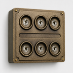 Brassvane 6 gang toggle light switch overall view