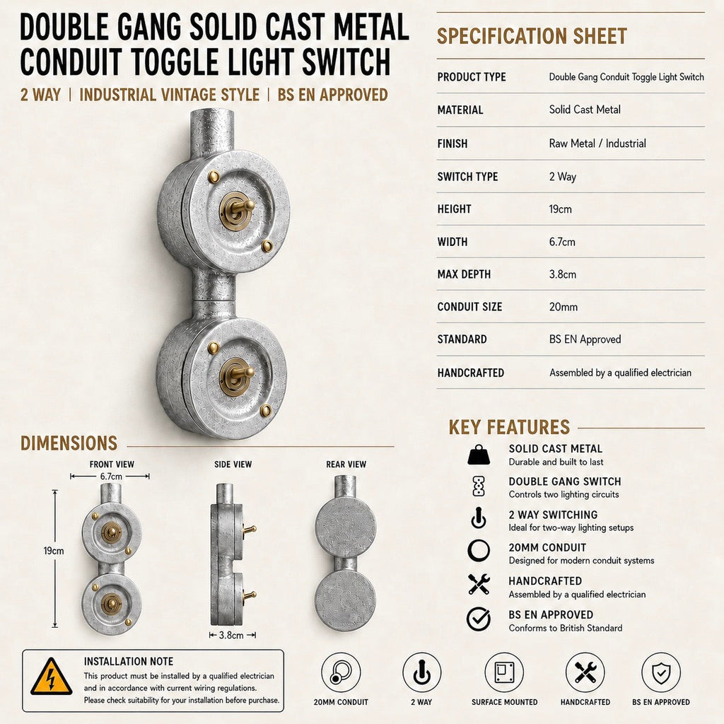 Brassvane double gang conduit light switch additional view 7