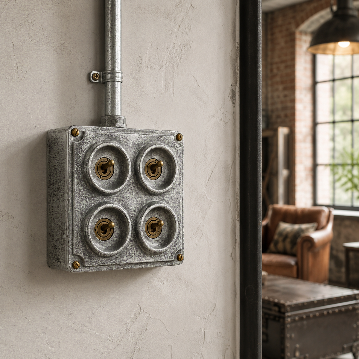 Brassvane 4 gang conduit light switch additional view 2