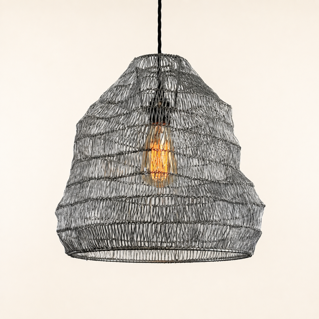 Brassvane beehive wire mesh pendant light overall view