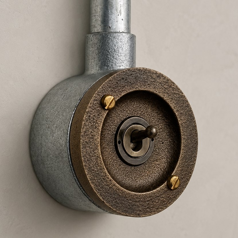 Brassvane antique brass conduit toggle switch overall view