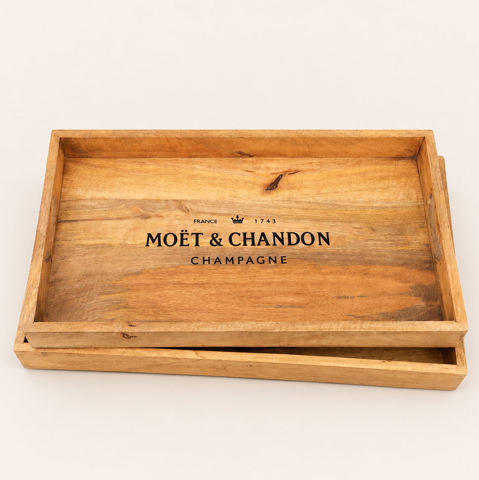 Brassvane wooden serving tray set overall view