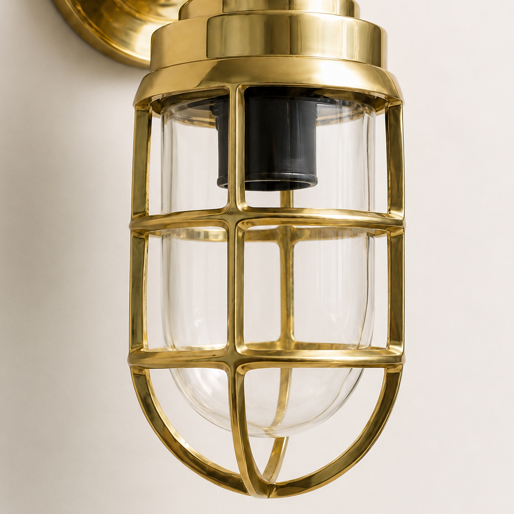 Brassvane caged brass swan neck wall light additional view 6