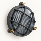 Brassvane caged pewter bulkhead light overall view