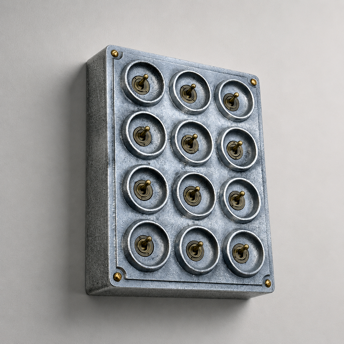 Brassvane 12 gang toggle switch panel overall view