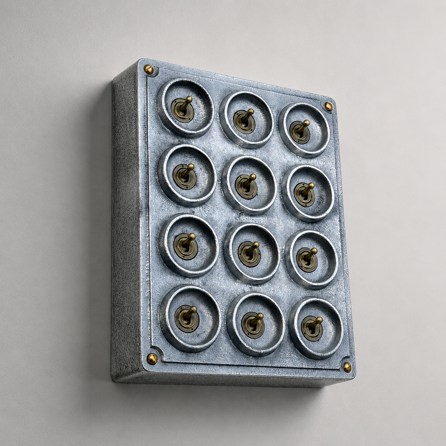 Brassvane 12 gang toggle switch panel overall view