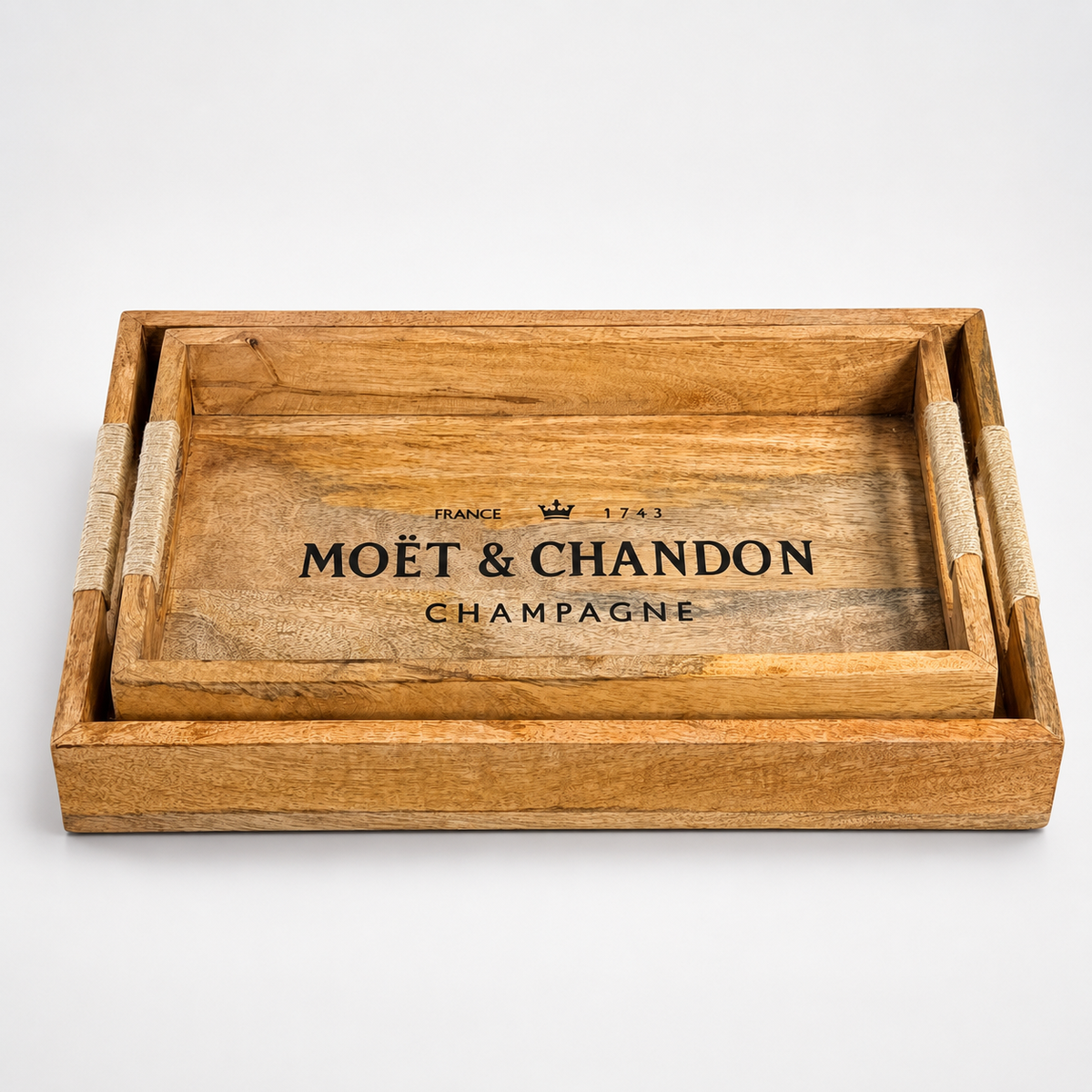 Brassvane wooden serving tray set overall view