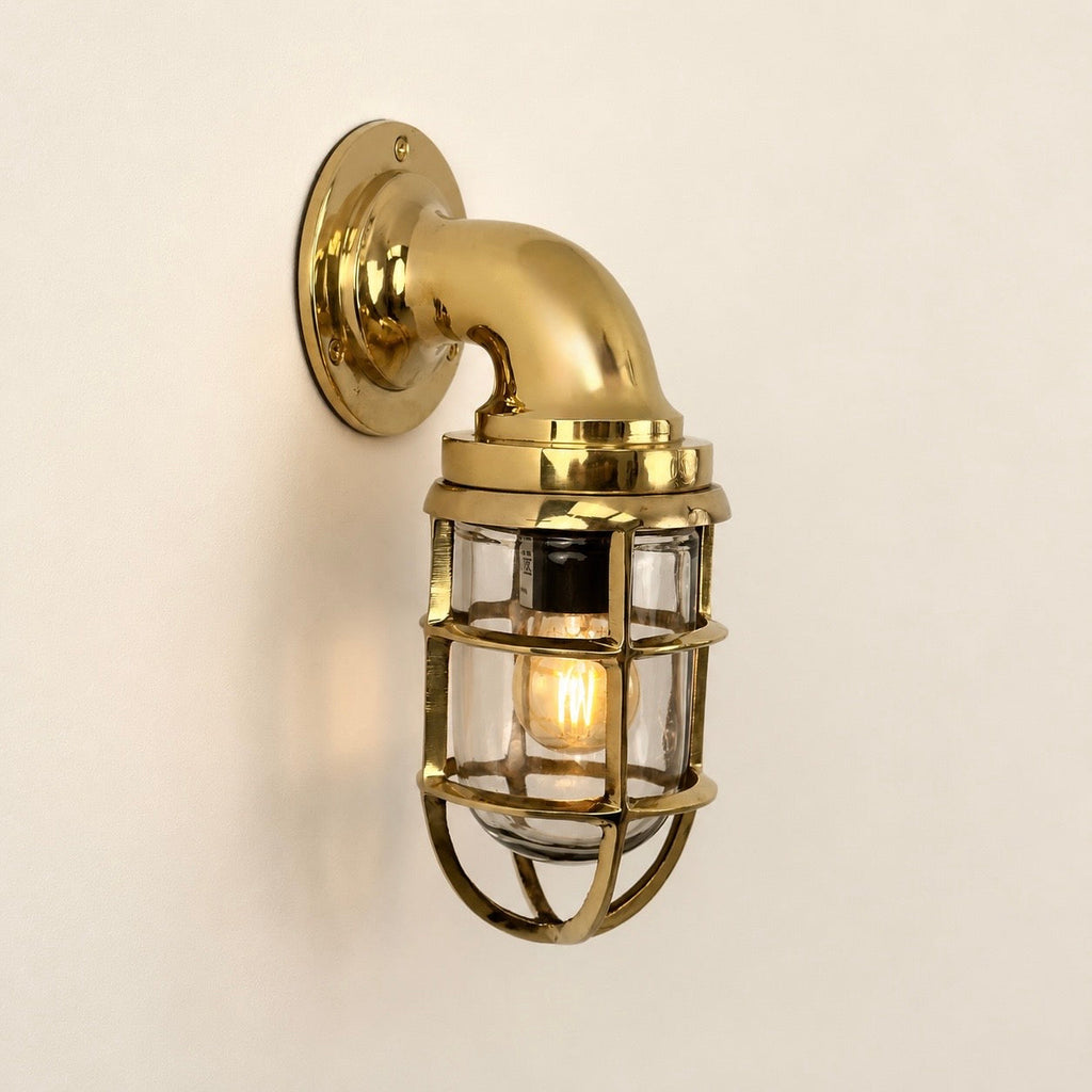 Brassvane caged brass swan neck wall light additional view 3