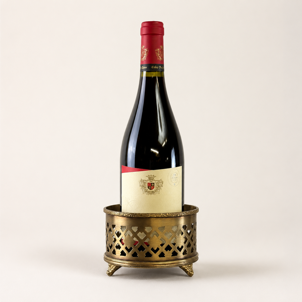 Brassvane antique brass wine bottle holder overall view