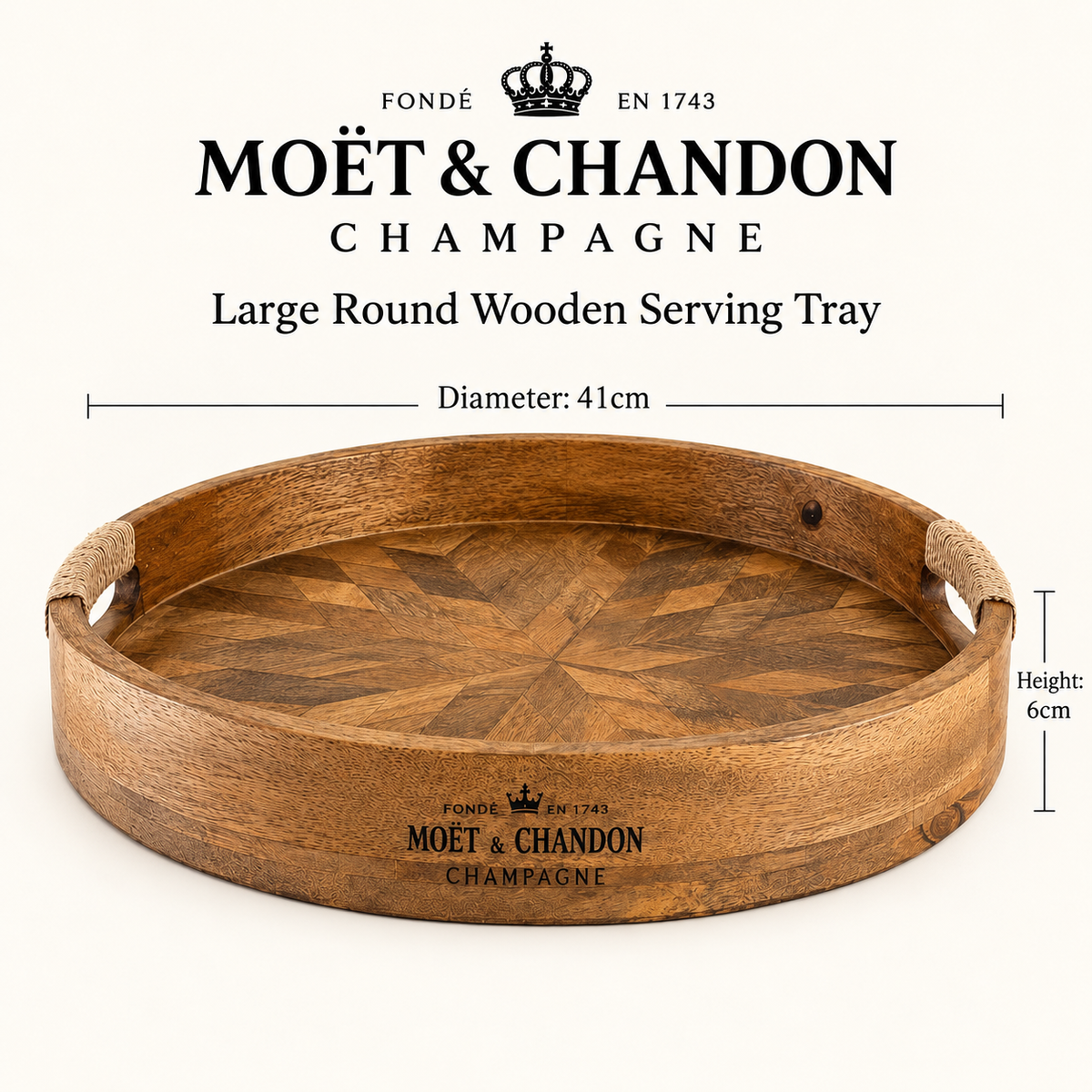Brassvane round wooden serving tray additional view 3